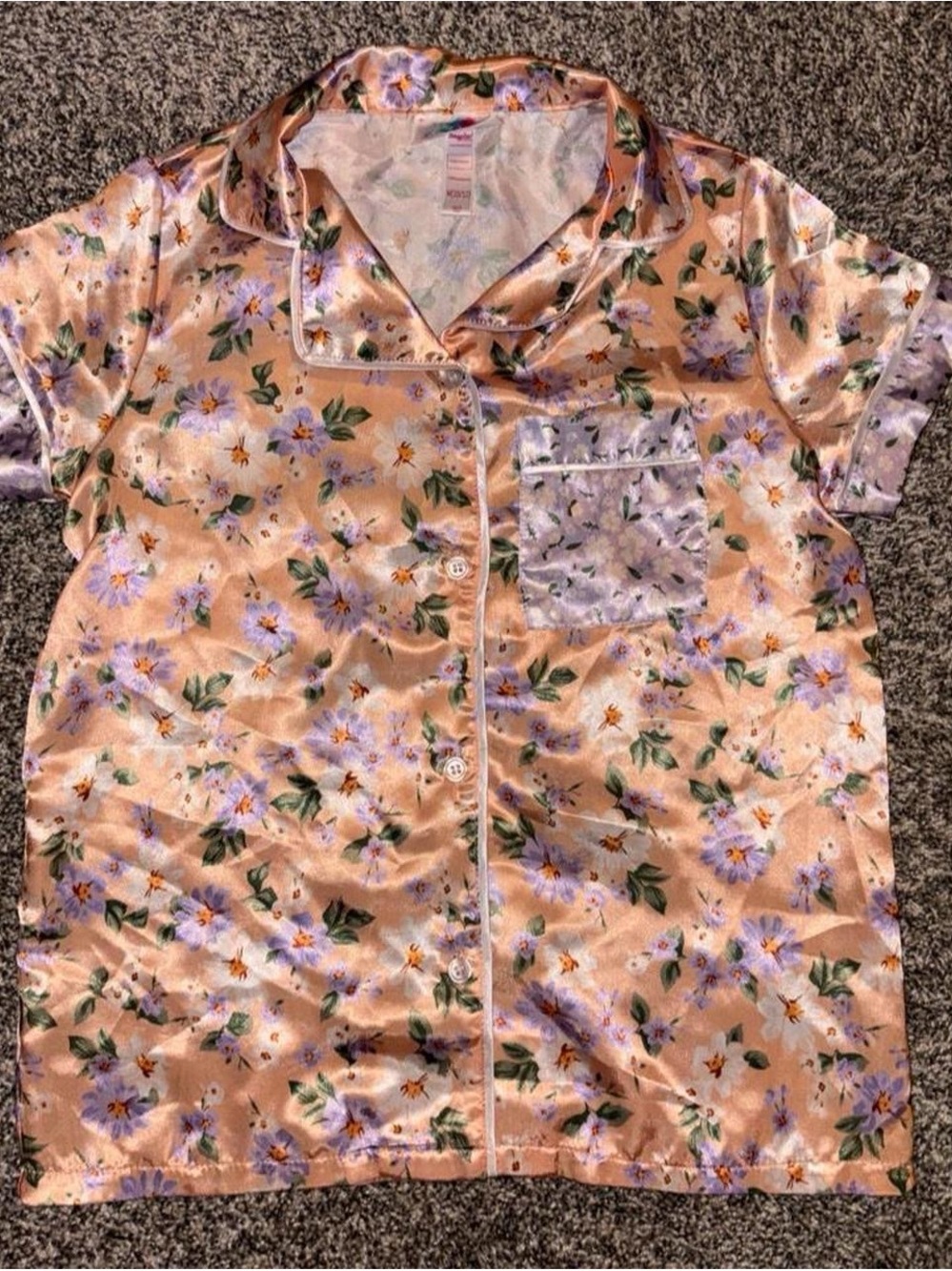 pink & purple floral satin pajama top